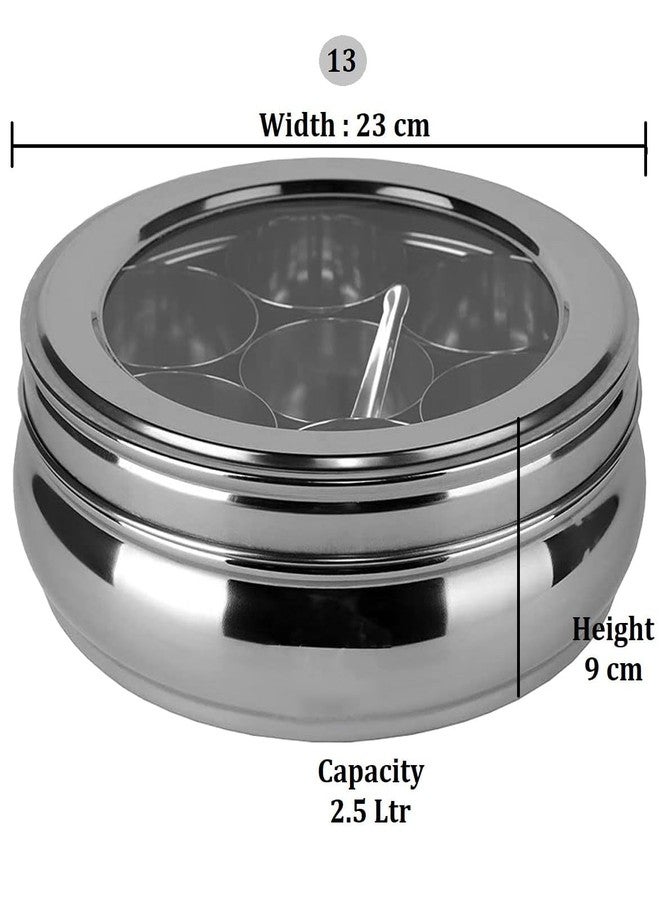 RABBONIX Stainless Steel Masala Box For Kitchen, Belly Shaped And Capacity 2.5 Liter | Spice Box/Masala Dabba/Namak Dani With See Through Lid, 07 Containers And Spoon | Anjarai Petti - Image 4